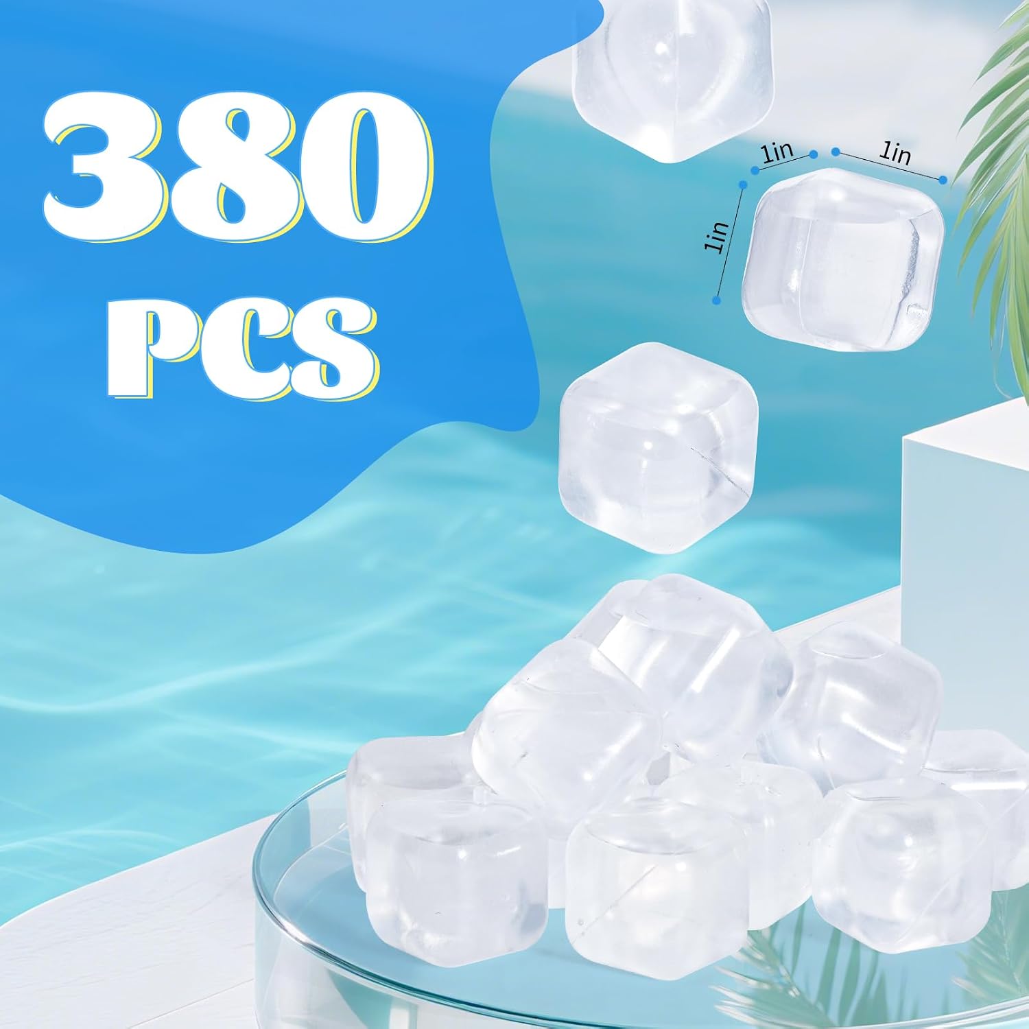380 Pack Reusable Ice Cubes for Drinks, Transparent Square | Bpa-Free Plastic, Refreezable and Washable, No Dilution, for Whiskey, Coffee, Coolers, Parties and Camping