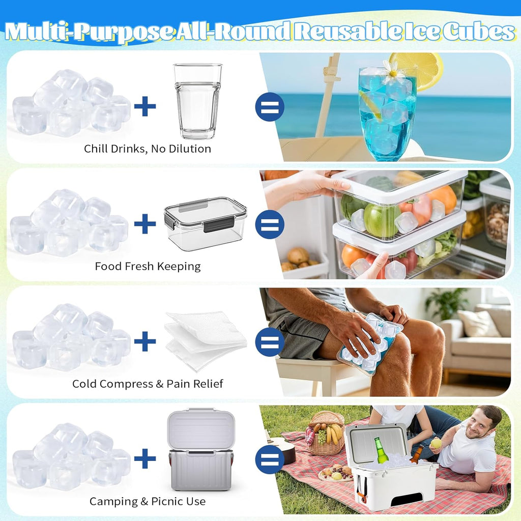 380 Pack Reusable Ice Cubes for Drinks, Transparent Square | Bpa-Free Plastic, Refreezable and Washable, No Dilution, for Whiskey, Coffee, Coolers, Parties and Camping
