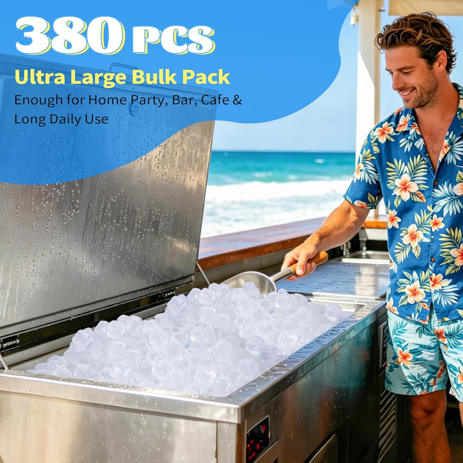 380 Pack Reusable Ice Cubes for Drinks, Transparent Square | Bpa-Free Plastic, Refreezable and Washable, No Dilution, for Whiskey, Coffee, Coolers, Parties and Camping