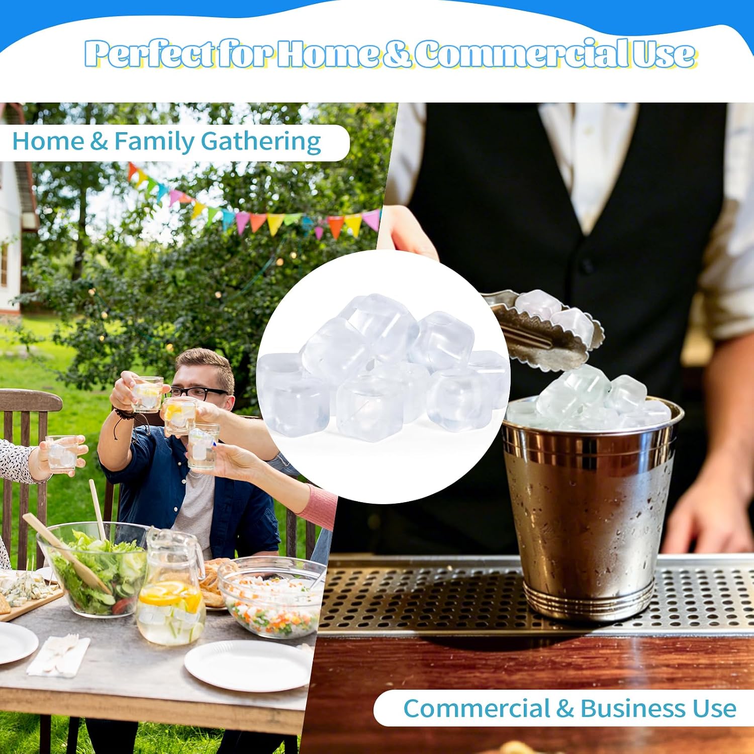 380 Pack Reusable Ice Cubes for Drinks, Transparent Square | Bpa-Free Plastic, Refreezable and Washable, No Dilution, for Whiskey, Coffee, Coolers, Parties and Camping